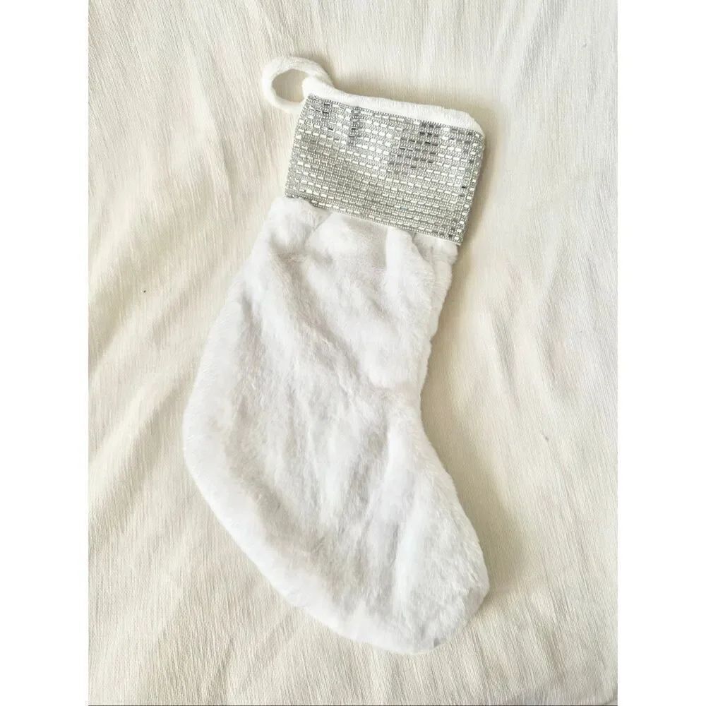 Jason Wu White Faux Fur Christmas Stocking w/ Rhinestone Cuff – Holiday Decor - Picture 2 of 7